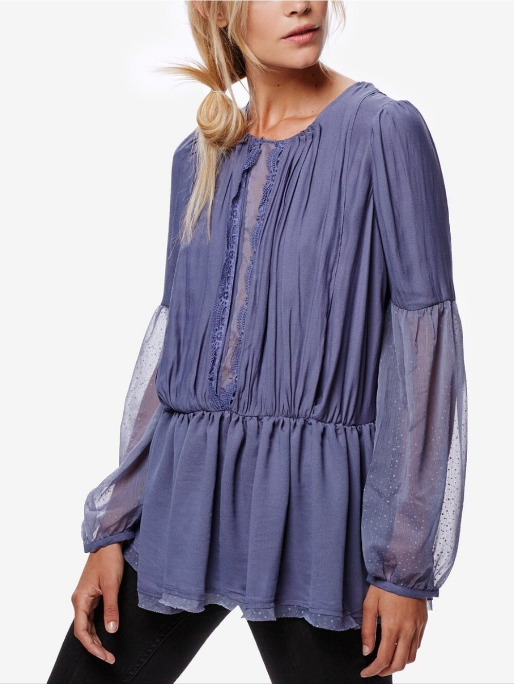 Free People Soul Serene Pleated Peplum Blouse In Faded Gray Blue